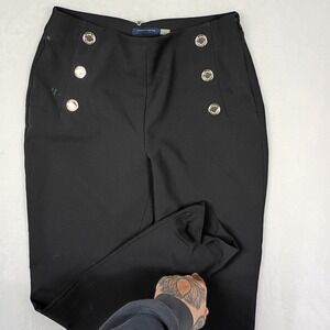 Tommy Hilfiger Womens Black Sailor Pants Gold Crest Buttons High Waist Size 6